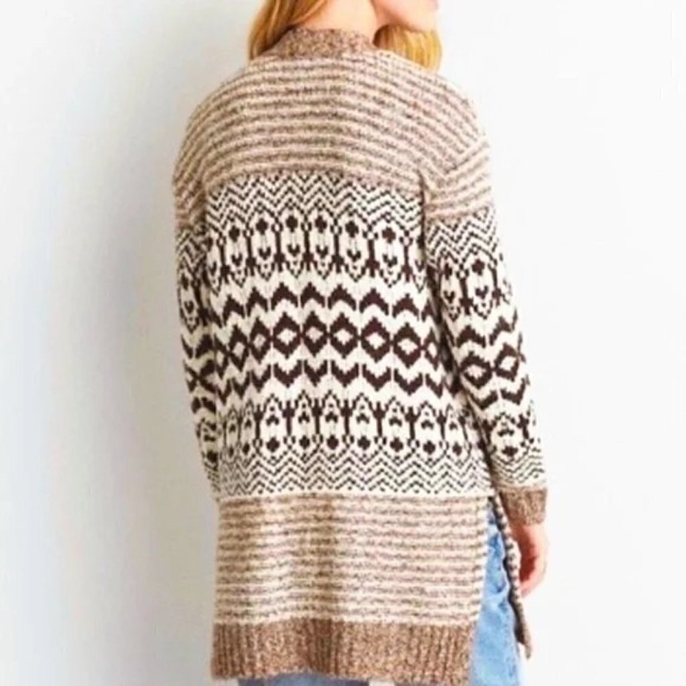 American Eagle Outfitters Brown Knit Fair Isle Open Midi Sweater Cardigan XS